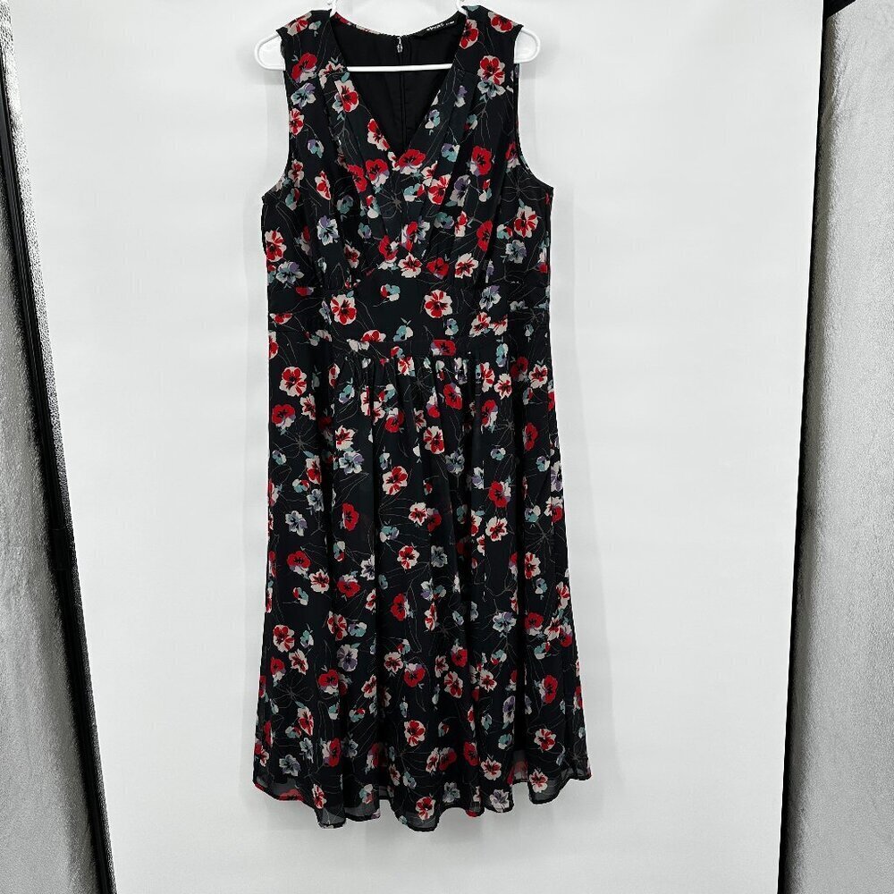 Eshakti Black Retro Fit and Flare Dress Women's size 1X 18 Sleeveless V-Neck